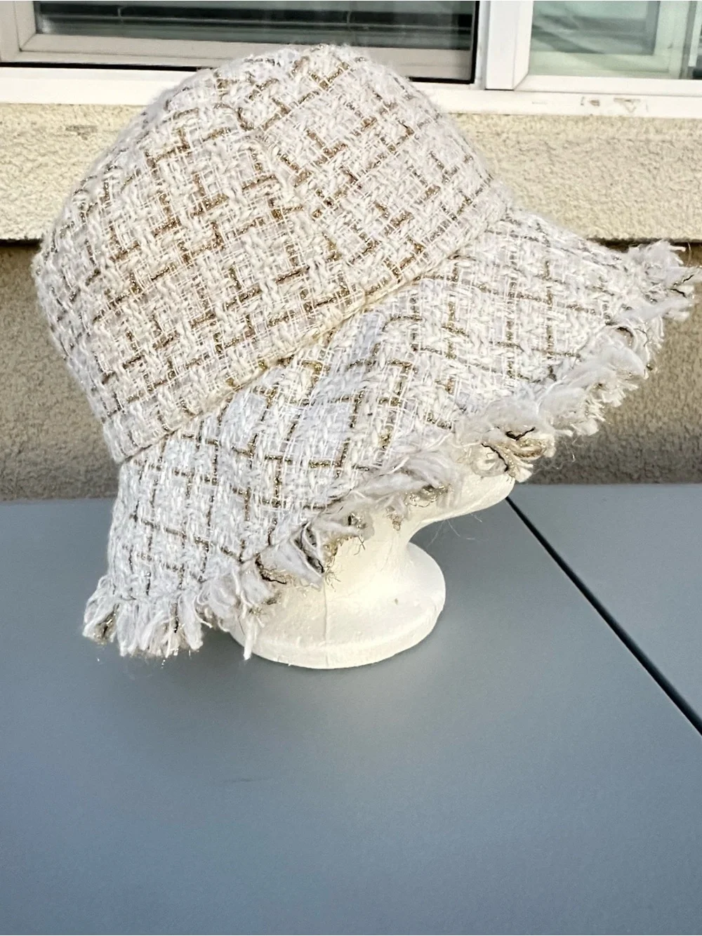 Nordstrom Cream Fringe Tweed Bucket Hat